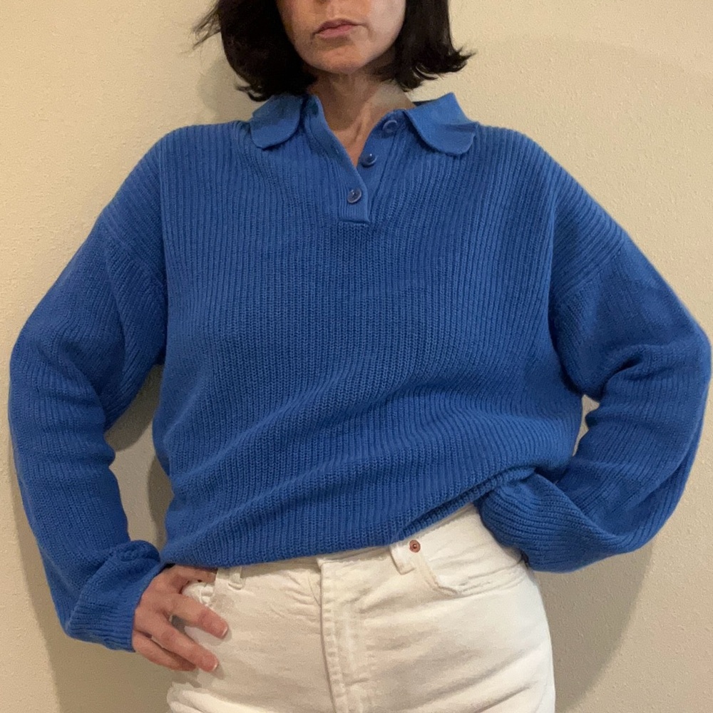 80’s Vintage Norm Thompson |  Blue Linen Blend Knit Sweater | Size L